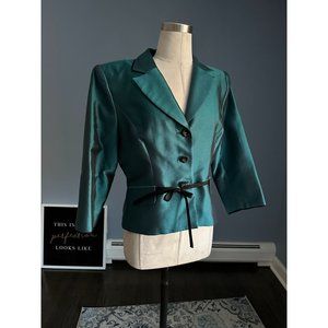 NWT $480 Kay Unger teal silk jacket, 10 (US)